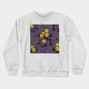 Purple and Yellow Flower Pattern Crewneck Sweatshirt